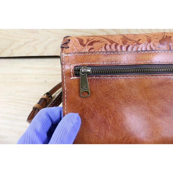 Patricia Nash Handbag Crossbody Tooled Rose Brown Italian Leather Lanza No Clasp - Picture 12 of 14